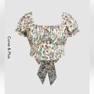 ((SOLD)) Floral bow short sleeve blouse